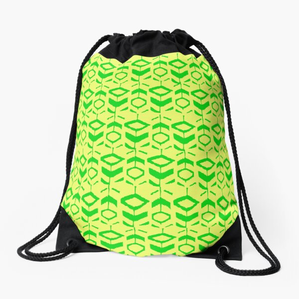 Green flower pattern with with yellow background Drawstring Bag