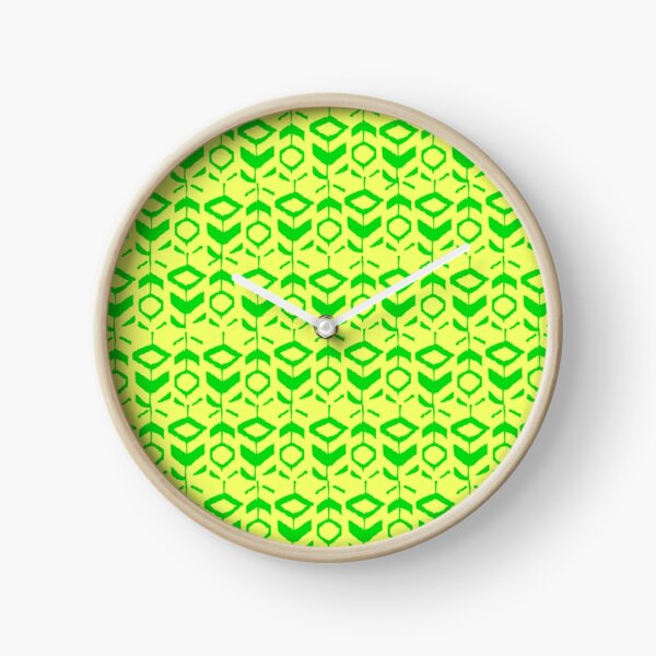 Green flower pattern with with yellow background Clock