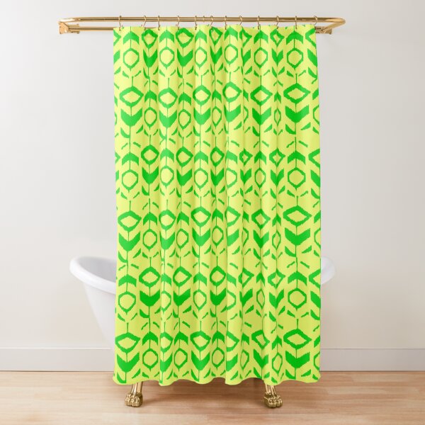 Green flower pattern with with yellow background Shower Curtain