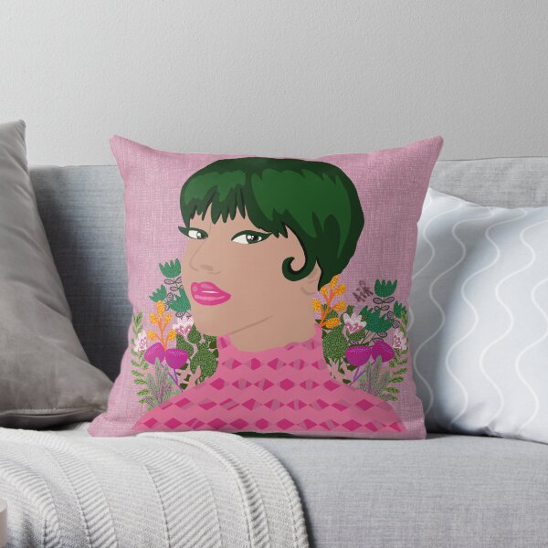 Green hair girl Throw Pillow