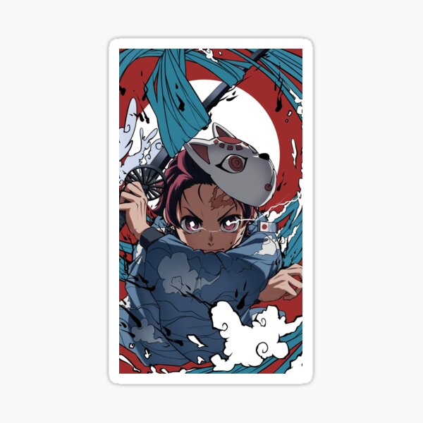 Tanjiro Kamado Head on Red Fire Sticker - Anime PNG Sticker