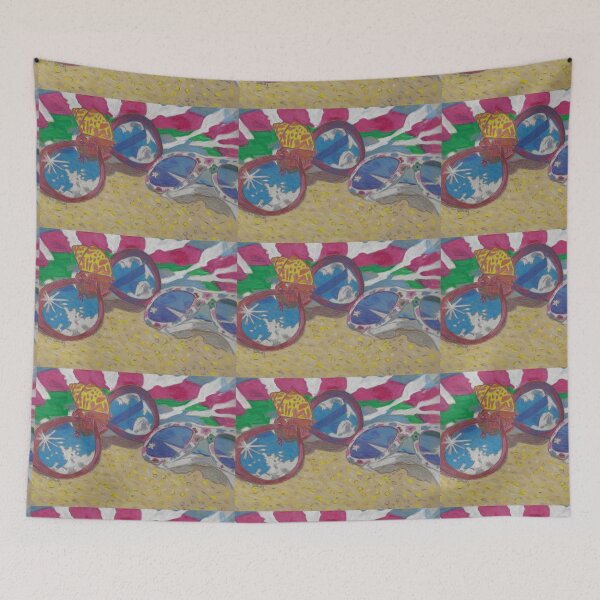 Item preview, At the Beach Sunglasses Lying on the  Sand with a Hermit Crab and Beach Towel designed and sold by AliCatOriginals.