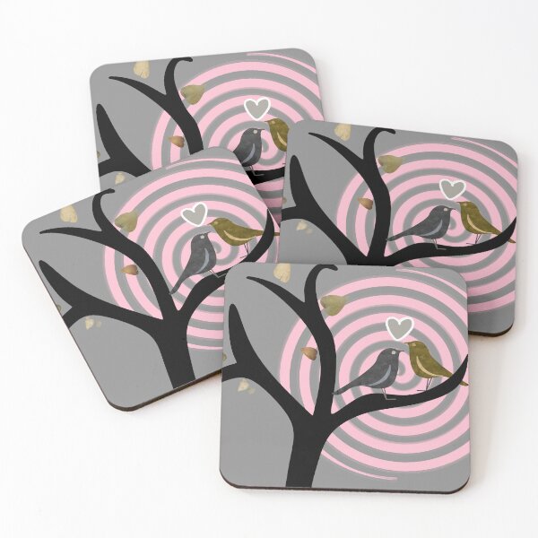Item preview, Love is in the air with this beautiful pair of simple valentine love birds - pink and grey designed and sold by Caroline Laursen.