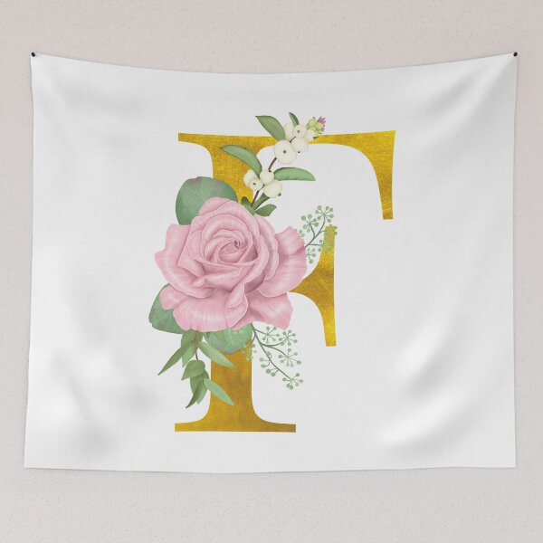 Item preview, Gold & Pink Floral Monogram F designed and sold by adortopia.