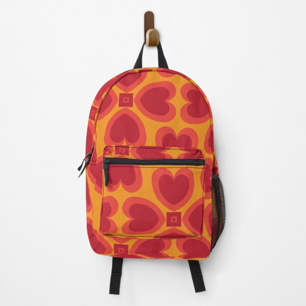 Item preview, Geo Hearts, retro fashion print, red and deep orange on golden orange designed and sold by Susan Marie Williams.