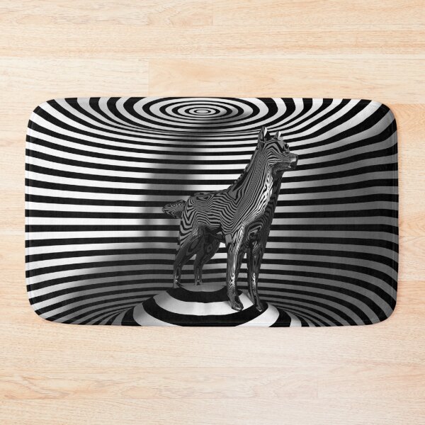Item preview, Chrome Dog Optical Illusion inside 3D striped Room. designed and sold by YourIllusion.
