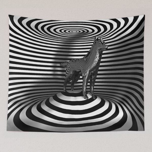 Item preview, Chrome Dog Optical Illusion inside 3D striped Room. designed and sold by YourIllusion.
