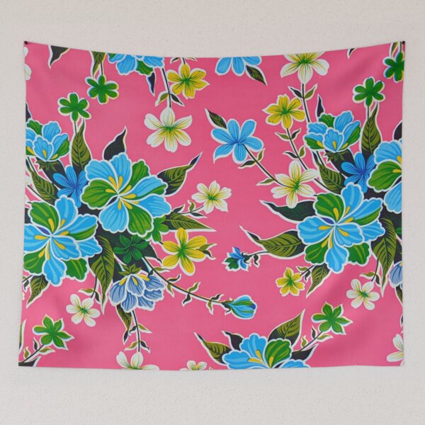 Item preview, Color flower print, pink Mexican tablecloth designed and sold by Adriana C (All about Frida).