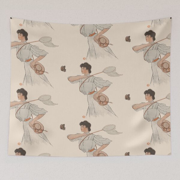 Aperçu de l'œuvre Femme vintage chassant un papillon créée et vendue par bellatierra.