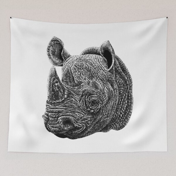Item preview, Black rhino animal ink illustration designed and sold by LorenDowding.