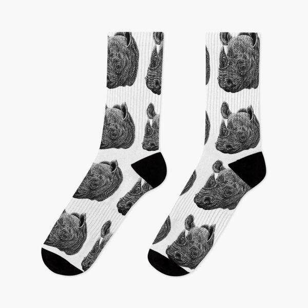 Item preview, Black rhino animal ink illustration designed and sold by LorenDowding.