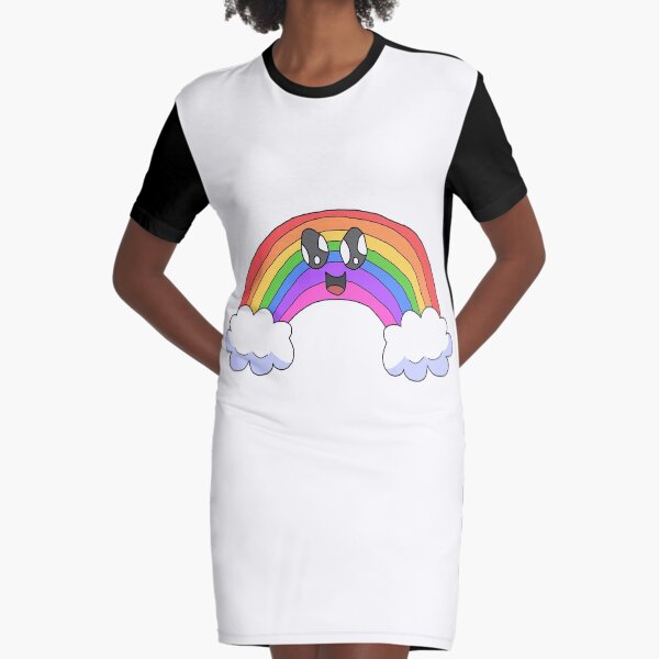 Shimmery Smiling Rainbow Graphic T-Shirt Dress