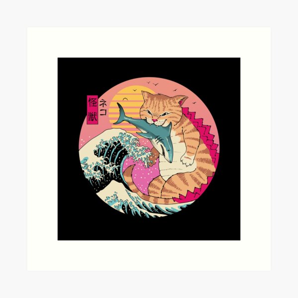 Neko Wave Kaiju Art Print
