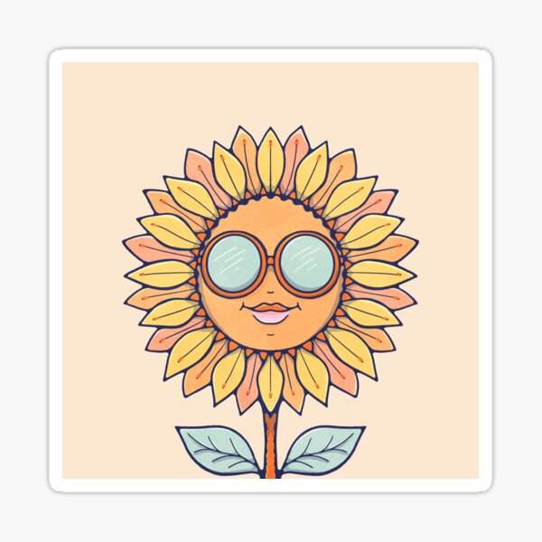 Happy Sunflower in Sunglasses Nursery Retro Art Print Sticker