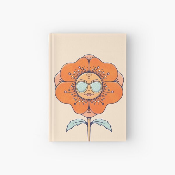 Cute Poppy Flower in Sunglasses Nursery Retro Art Print Hardcover Journal