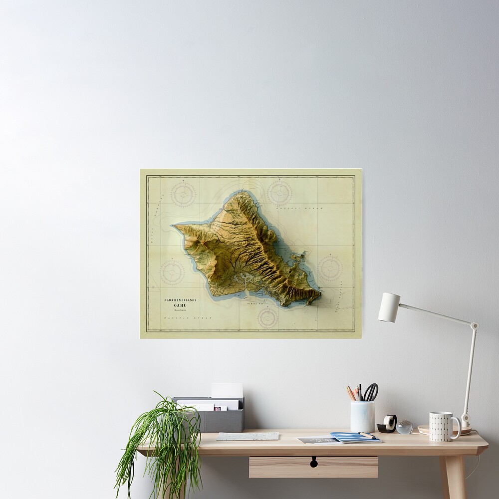 1959 Oahu Relief Map 3D digitally-rendered Poster for Sale by  ThinkAboutMaps