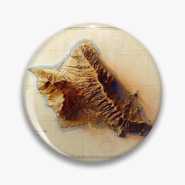 Item preview, 1959 Oahu Sunset Relief Map 3D digitally-rendered designed and sold by ThinkAboutMaps.