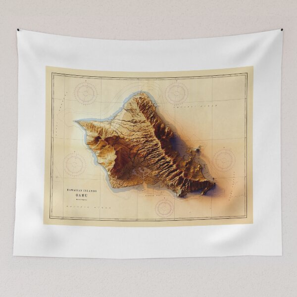 Item preview, 1959 Oahu Sunset Relief Map 3D digitally-rendered designed and sold by ThinkAboutMaps.