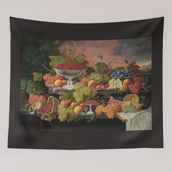 Item preview, Two-Tiered Still Life with Fruit and Sunset Landscape by Severin Roesen, American, 1867 designed and sold by Shapes-Mania.