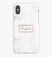 Modern hustle typography rose gold white marble iPhone Case/Skin