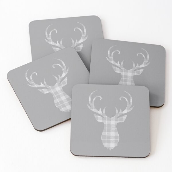 Grey Tartan Stag Head Coasters (Set of 4)