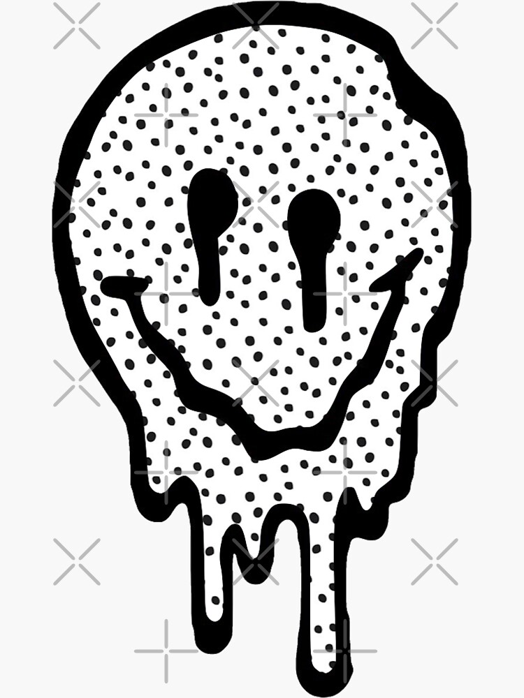 "Black and White Polka Dot Drippy Smiley Face" Sticker for Sale by