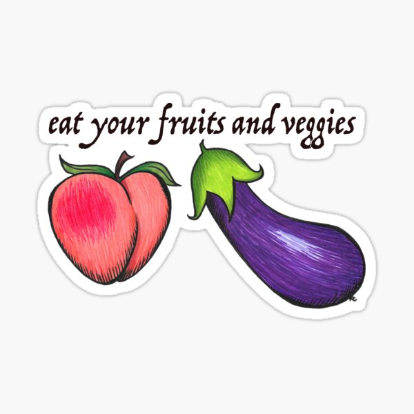 Peach and Eggplant Emojis - Eat Your Fruits and Veggies Sticker