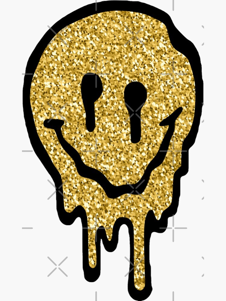 Gold Glitter Drippy Smiley Face Sticker For Sale By Lolsammy910 Redbubble