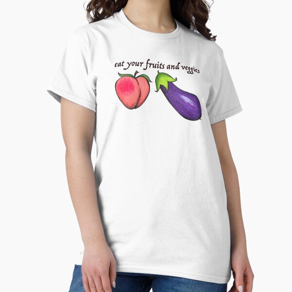 Artikel-Vorschau von Pfirsich- und Auberginen-Emojis – Iss dein Obst und Gemüse, designt und verkauft von The White Bat.