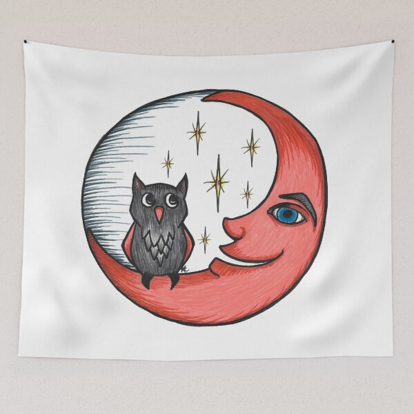 Item preview, Retro Owl, Moon, and Stars designed and sold by The White Bat.