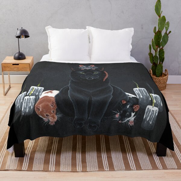 Black Cat and Fancy Rats Throw Blanket
