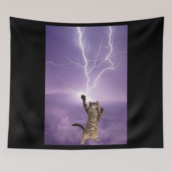 Item preview, Funny Powerful Cat with Lightning and Thunder designed and sold by WildWoyages.