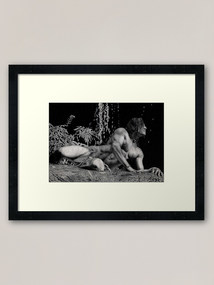 Thumbnail 2 of 7, Framed Art Print, Black and White Pencil Drawing Male in Nature designed and sold by InmaVassar.