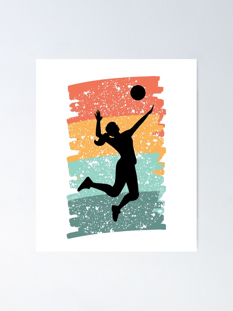 Volleyball Silhouette on a Distressed Sunset Color Background
