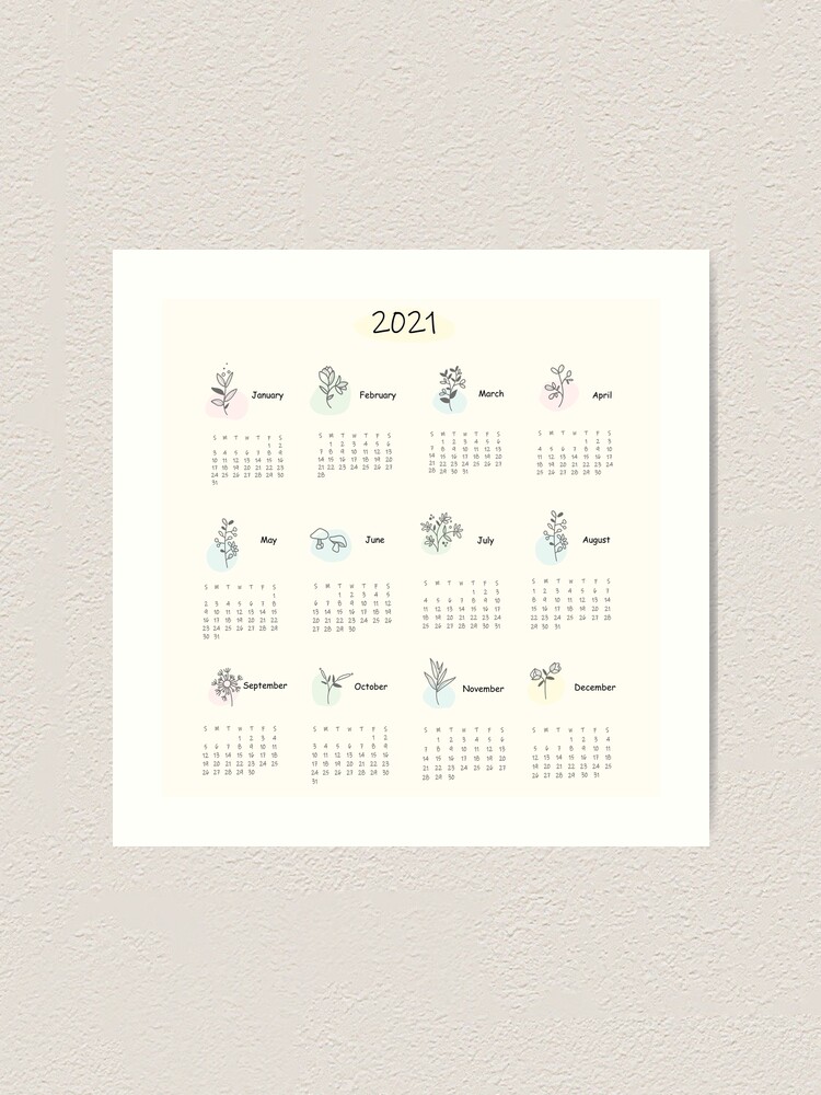 2021 Calendar Botanical Aesthetic Art Print By Y2kcreates Redbubble