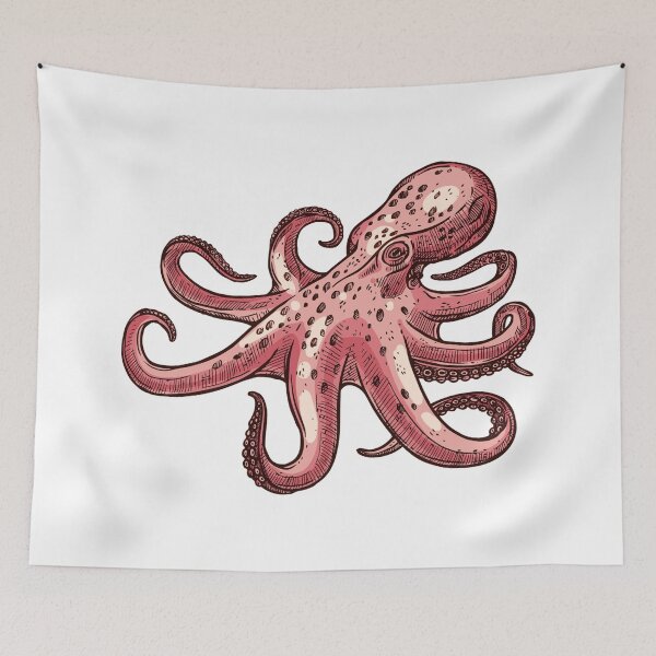 Item preview, angry orange octopus blue ocean sea monster designed and sold by treasure-crafts.