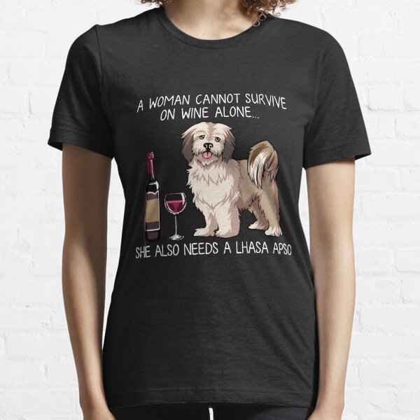 Funny Lhasa Apso & Wine Lover Dog Mom T-Shirt Essential T-Shirt