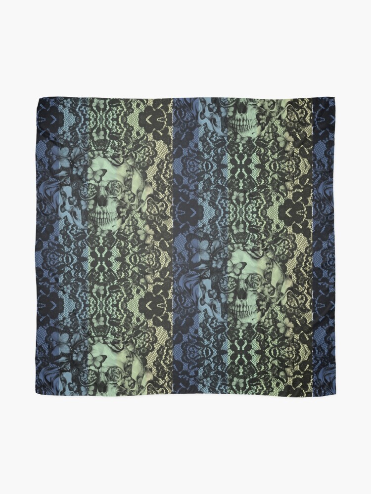 Alternate view of Navy fade Victorian Lace Skull Scarf