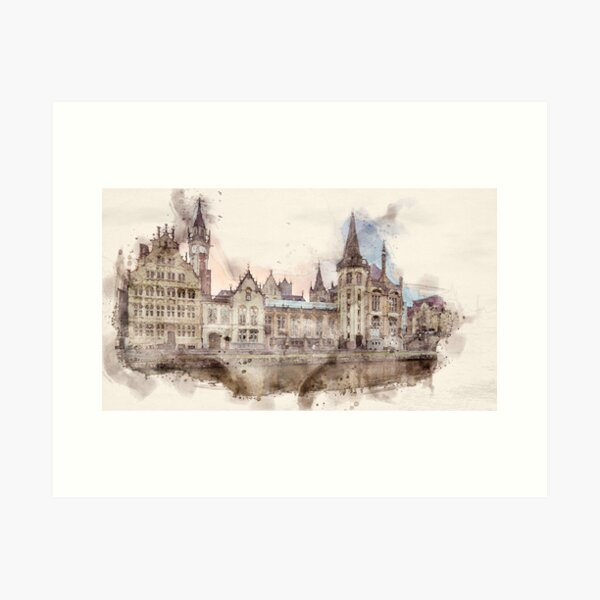 Item preview, watercolor ghent buildings designed and sold by ffpdsgn.