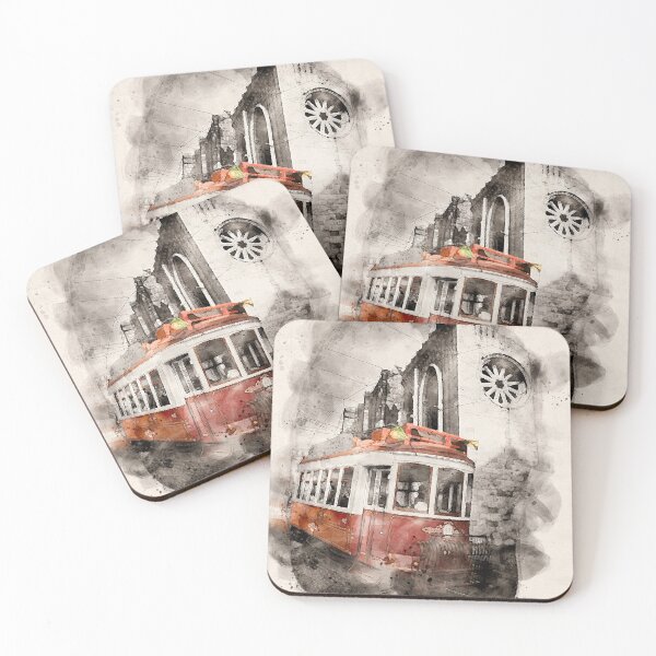 Item preview, Watercolor red tram Lisbon designed and sold by ffpdsgn.