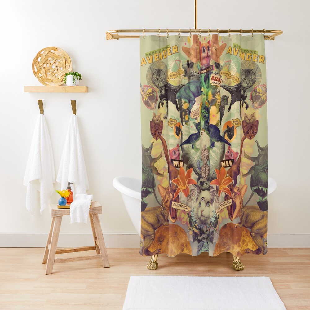 Meowosaurus Shower Curtain