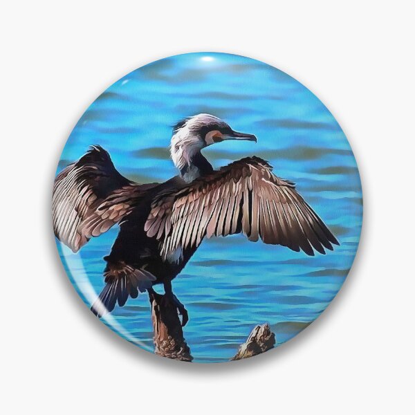 Item preview, Cormorant With Outspread Wings On Blue Water Art designed and sold by taiche.