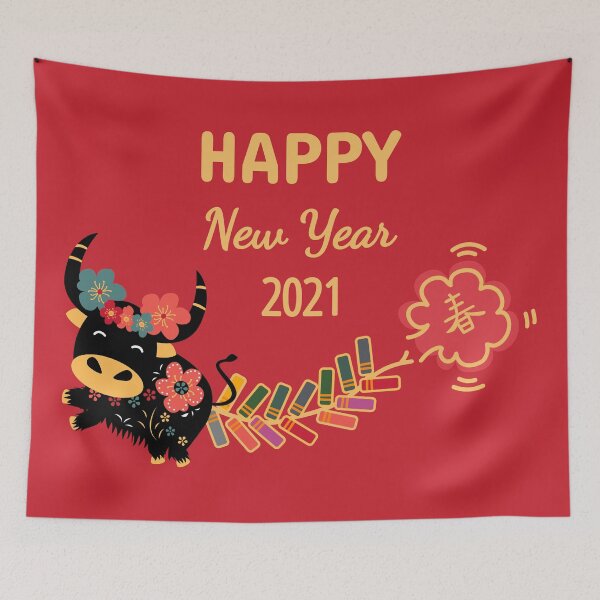 Item preview, Happy Chinese New Year of the Ox 2021 and Fireworks designed and sold by Lulupainting.