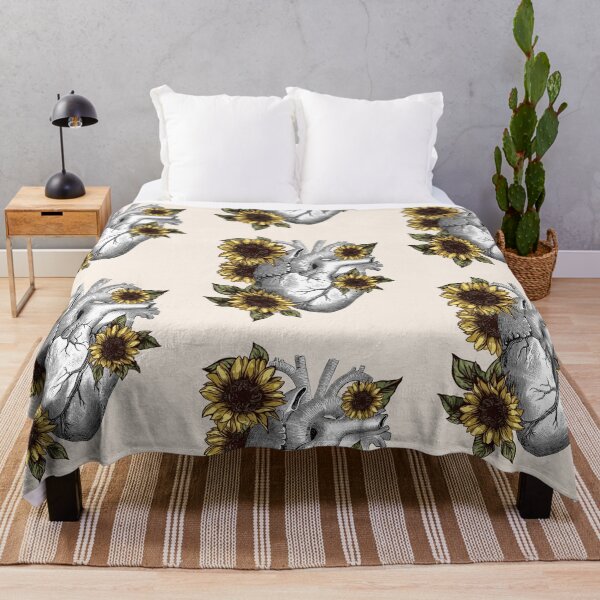 Item preview, Human heart illustration, sunflowers, vintage effect designed and sold by Collagedream.