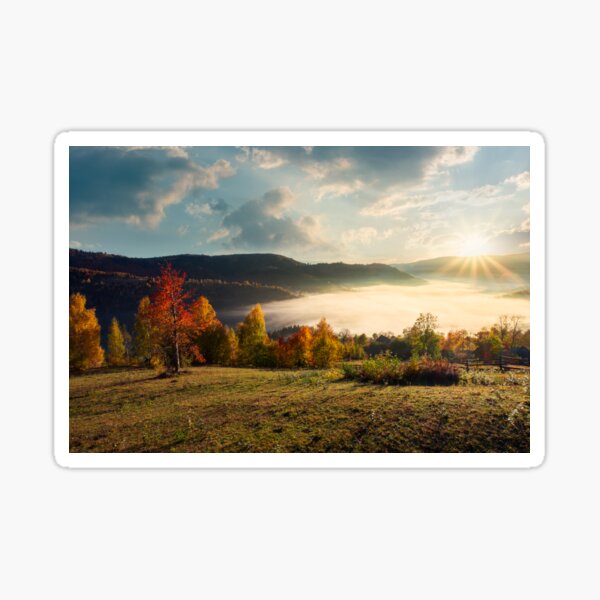valley full of fog in mountainous countryside Sticker
