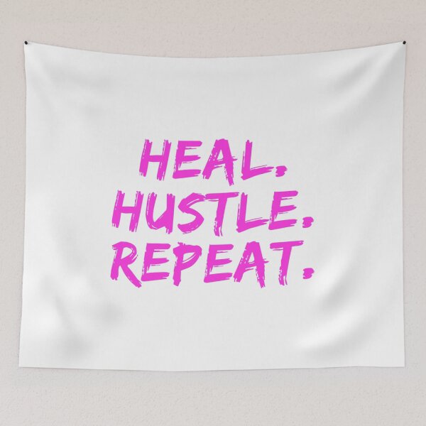 Aperçu de l'œuvre Heal Hustle Repeat Rose fluo créée et vendue par livetogether.
