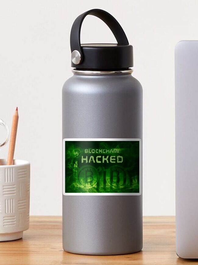 Thumbnail 1 of 3, Sticker, blockchain hacked abstract 3d illustration designed and sold by mike-pellinni.
