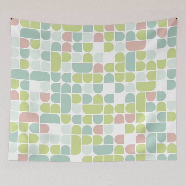 Item preview, Repeated asymmetrical ornament with geometric shapes in pastel color palette designed and sold by acidmit.