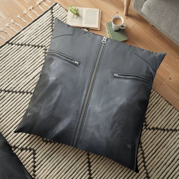 Quilted, Moto, Leather, Jacket, Front Floor Pillow