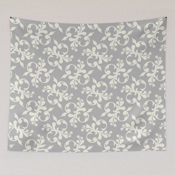 Item preview, white and silver grey fleur de Lise pattern designed and sold by Diane Hunter Art.